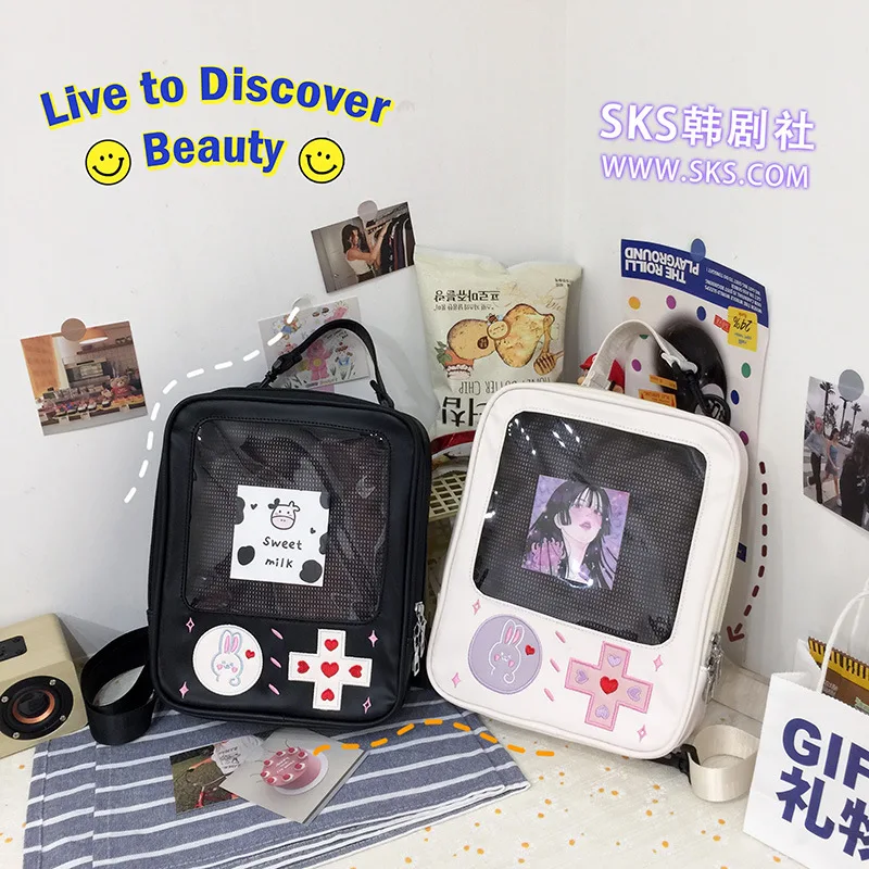 2022 Creative Game Transparent Backpack Girls Japanese itabag Mesh Inside Small Backpack Women School Girls Backpacks Mochilas