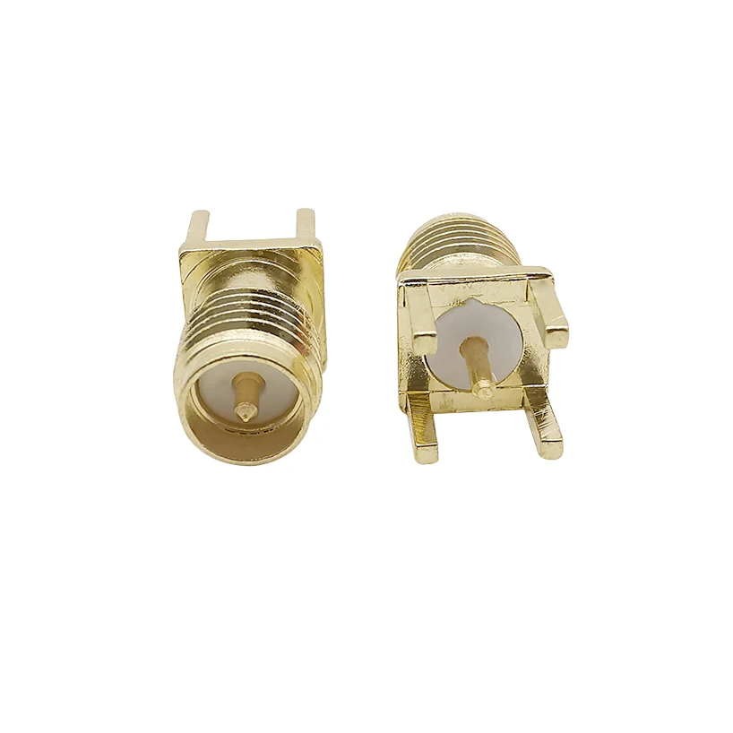 RP SMA Female (Male Pin) Straight RF Coaxial Adapter 4 Pin Stand Square RP SMA Jack Edge PCB Board Mount Plug Socket Connector