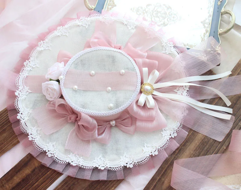 Handmade Fog Pink Lolita Hat Tea Party Gorgeous Flat Hat Can Match the Breakfast of Twin Rabbit Anne