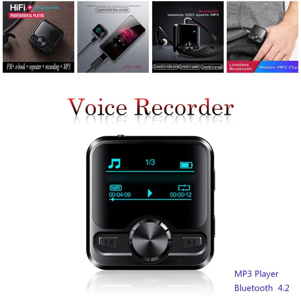 

M9 Mini Bluetooth 4.2 Sport Player HIFI MP3 Music Player Sound Record IPX6 FM Radio Repeater 1.2 inch Digital Display Walkman