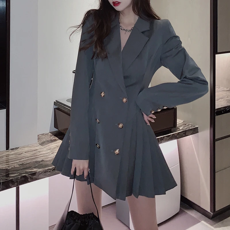 Korean Blazer Dress Women Long Sleeve Suit Dress One-piece Ladies Casual Office lady dress 2021 fall Fashion Designer Mini Dress