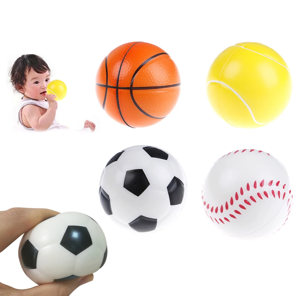 63mm Children Soft Football Basketball Baseball Tennis Toys  Foam Sponge Decompression Vent Stress Balls Soccer Anti Stress