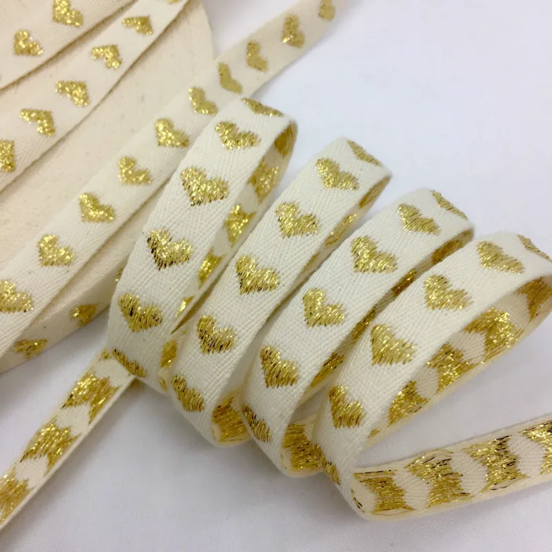 Twill Cotton Ribbon Lurex Heart 1.6cm 5Y For Handmade DIY Craft Gift Floral Packing Christmas Wedding Party Easter Deco