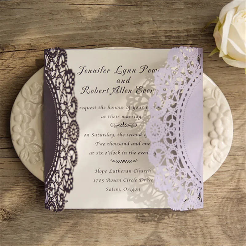 Lavender Laser Cut Wedding Birthday Party Invitation Cards Envelopes 50pcs