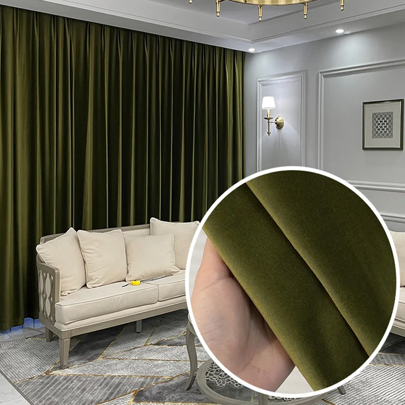 

Light Luxury Curtains for Living Dining Room Bedroom Modern Curtain Velvet Cloth Shading Simple Olive Green Retro Green