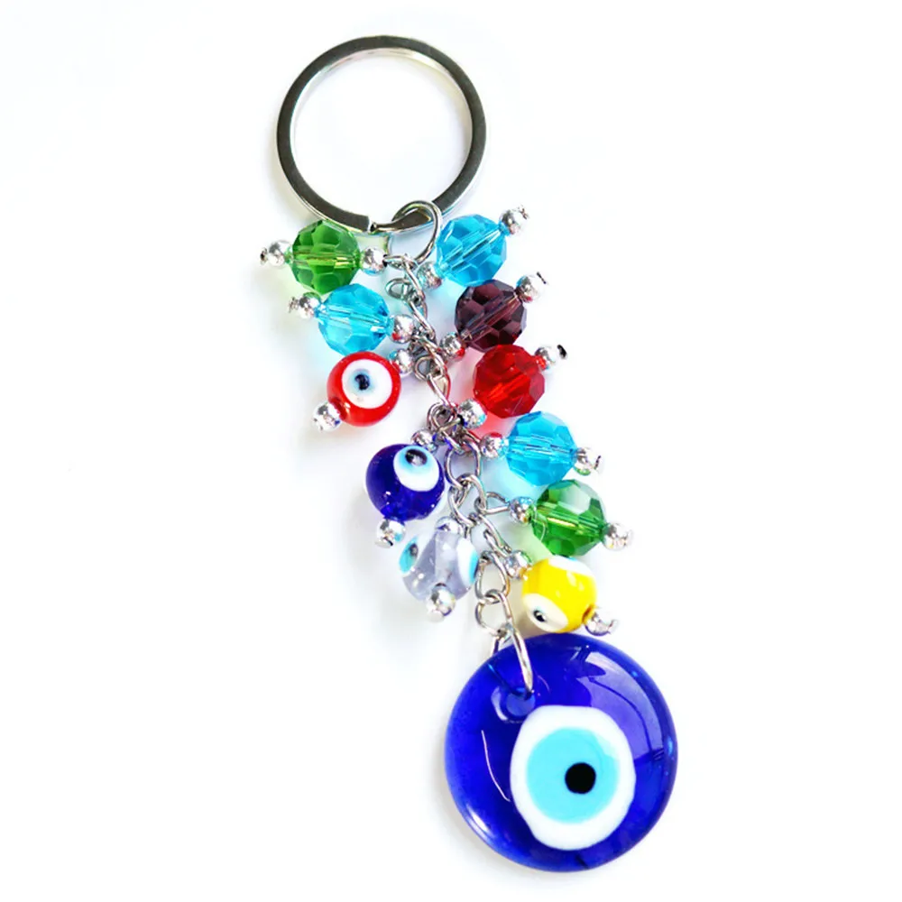 

Turkish Blue Eyes Keychain, Turkey & Greece Artificial Crystal Bead, Handmade Colorful Glass Beads, Bag Alloy Pendant, 1Pc