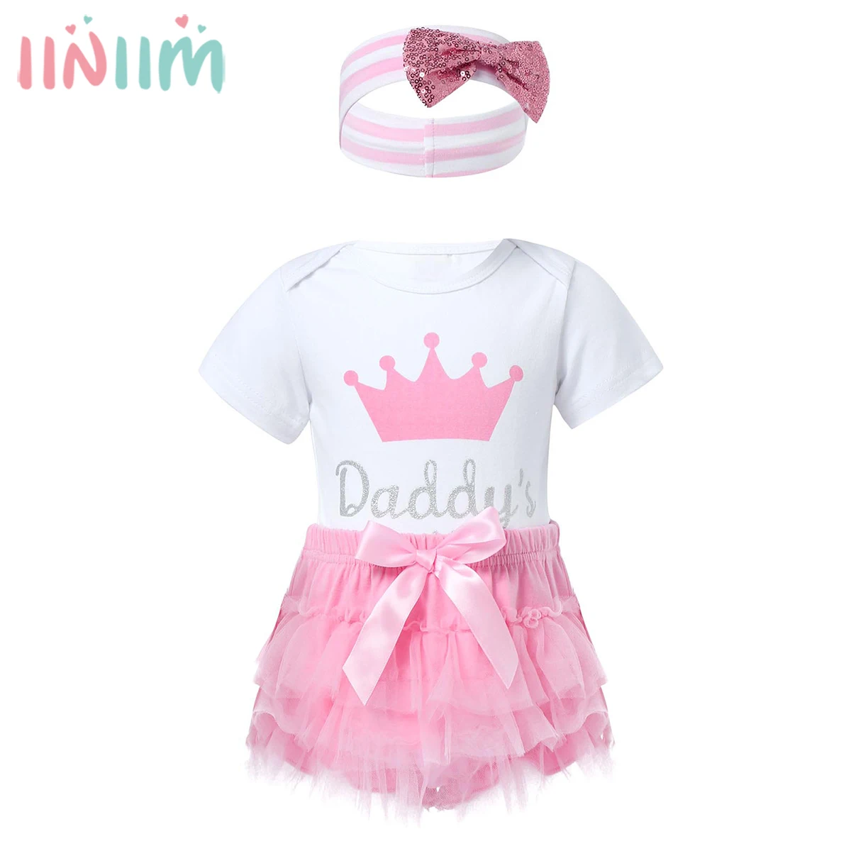 

0-12M Baby Summer Clothing Infant Newborn Baby Girl Daddy's Princess Romper Bodysuit Mesh Tutu Shorts Headband Princess 3pcs Set