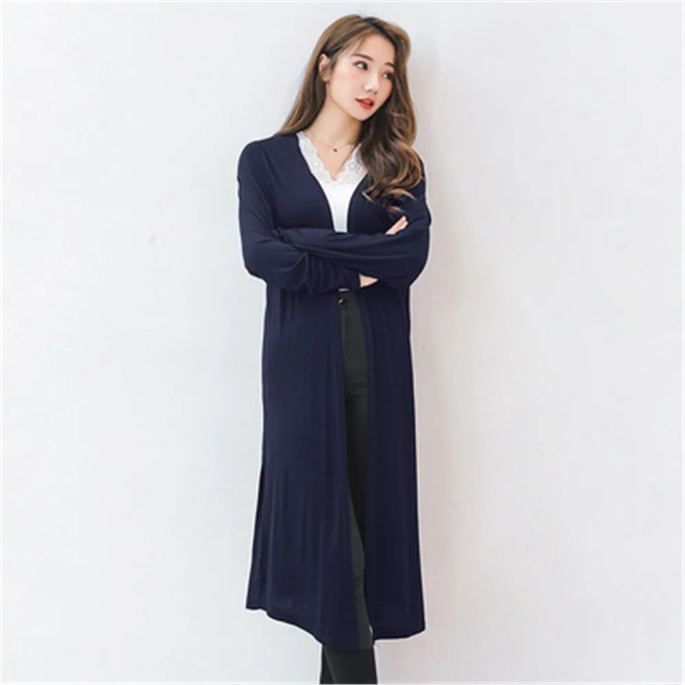 2024 Autumn Women Modal Long Cardigan Ladies Solid Color Shawl Outerwear Female Sweater Cardigans Women Casual Loose Thin Coat