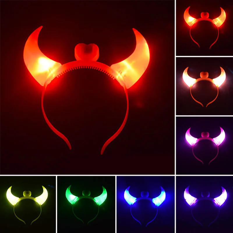 

LED Funny Devil Horn Light Up Headband Hair Hoops Flashing Horn Children Adults Halloween & Christmas Party Decor