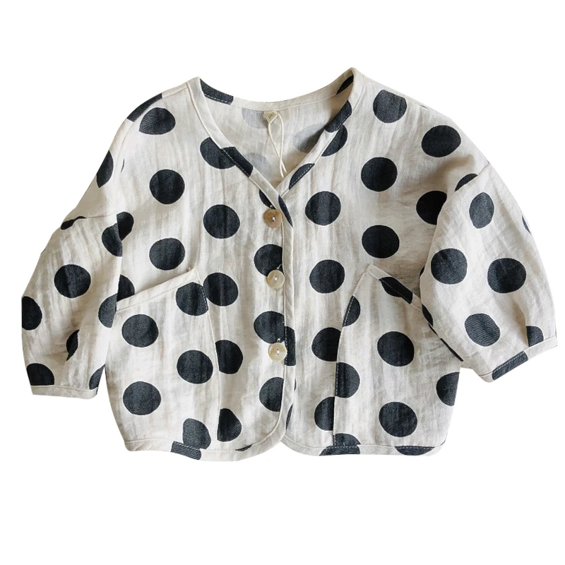 Cotton and Linen Cardigan 2020 Spring and Summer Korean Children\'s  Loose Polka Dot Solid Color Coat baby jacket