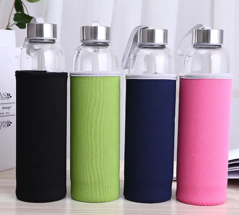 550ml water bottle high borosilicate glass with stainless steel infuser with protective bags and individual box SN3574