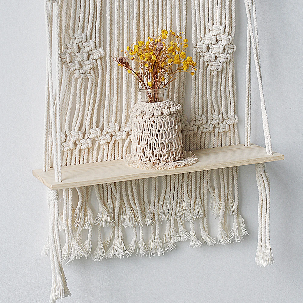 Macrame Wand Hängen Regal Boho Wohnkultur Regale Auf Wand Holz Dekoration für Schlafzimmer Wohnzimmer Kindergarten Christamas Geschenk – Detail 8