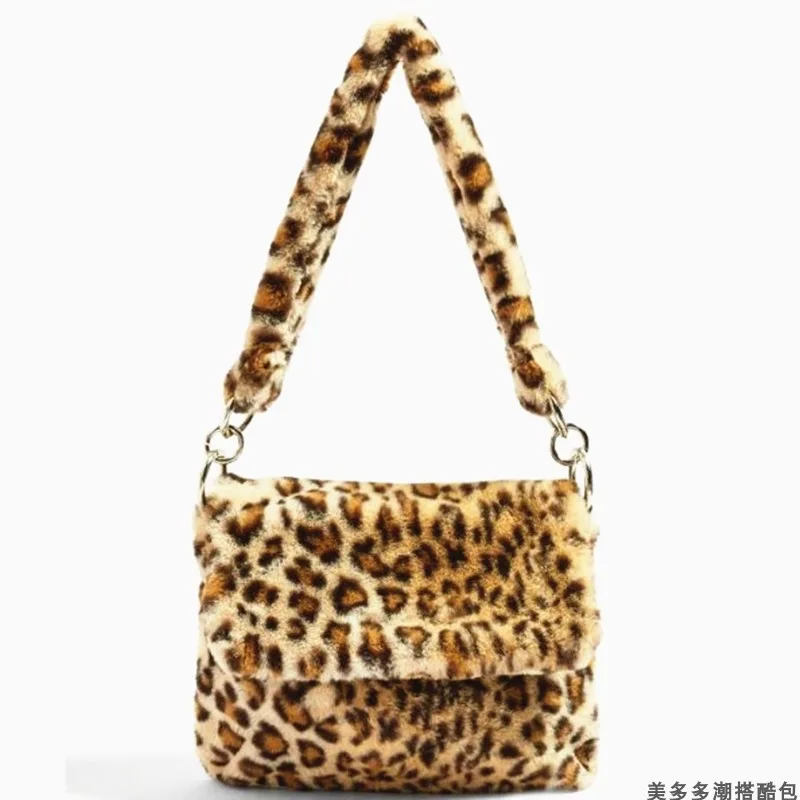 Designer handmade Women Vintage Retro Handbags 2021 New Fashion Casual Leopard print fur shoulder Bag Tote Handle Purse Bag