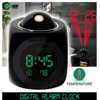 Digital Alarm Clock LED Projector Temperature Thermometer Desk Time Date Display Projection Calendar USB Charger Table Clock