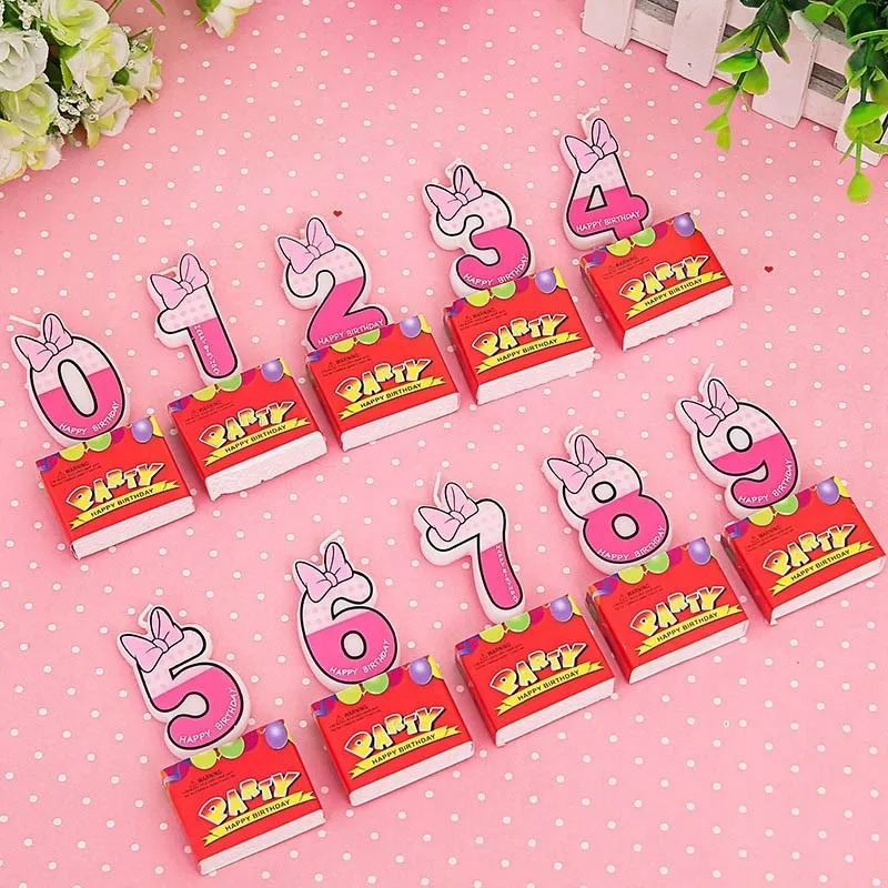 Pink Blue Number 0-9 minnie mouse Candle Birthday Party Candle Decoration Happy Birthday Butterfly Design Candle DIY Cake Flags