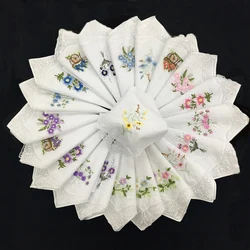 12 Chiếc Cổ Điển Cotton Đẹp Khăn Tay Nữ Có Thể Giặt Đầm Thêu Ren Hankie Khăn Rất Nhiều 28x28cm