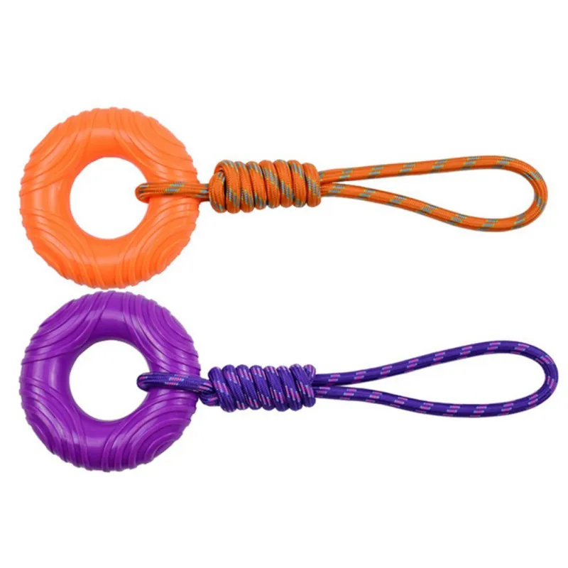 Dog Toys Rubber Pull Ring Interactive Toy With Hemp Rope For Small Dogs Chewing Bite Resistant Toys Pet Tooth Cleaning Supplies