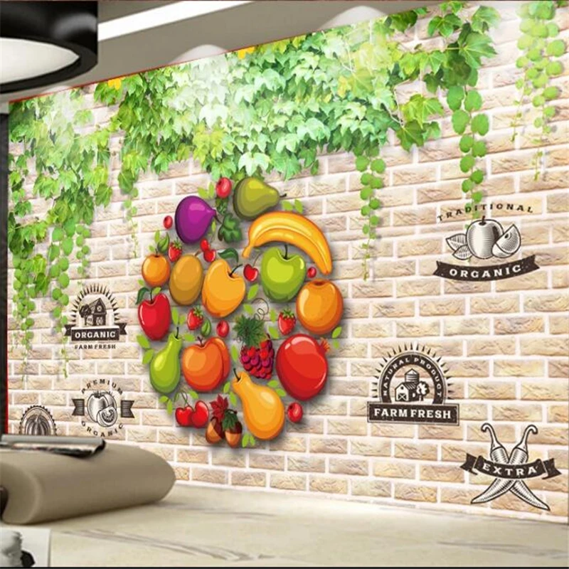 Wellyu Customized Wallpaper 3D Photo Mural Wall Brick Creeper Fruit Shop Supermarket Tooling Background Wall Decoration Painting