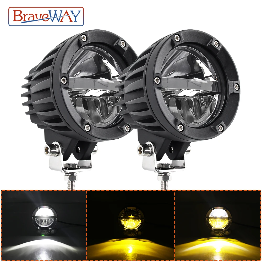 BraveWay 4 Inch Led Work Light Super Bright Round Car Fog Light 3000k 6000k Motorcycle Headlight Hi/Lo Offroad Truck  Flood Spot