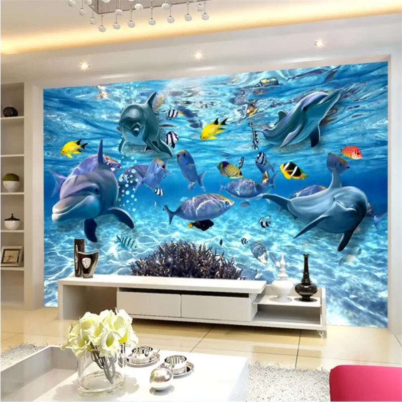 

wellyu Custom large-scale mural wallpaper 3d underwater world fish background environmental protection background wallpaper