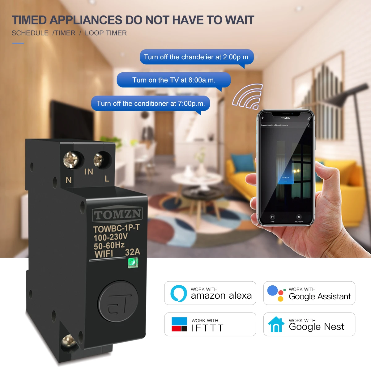 Interruttore automatico WIFI su guida Din Smart Switch telecomando di Smart Life TUYA per Smart Home MCB TOMZN Mini TOWBC-4P-T