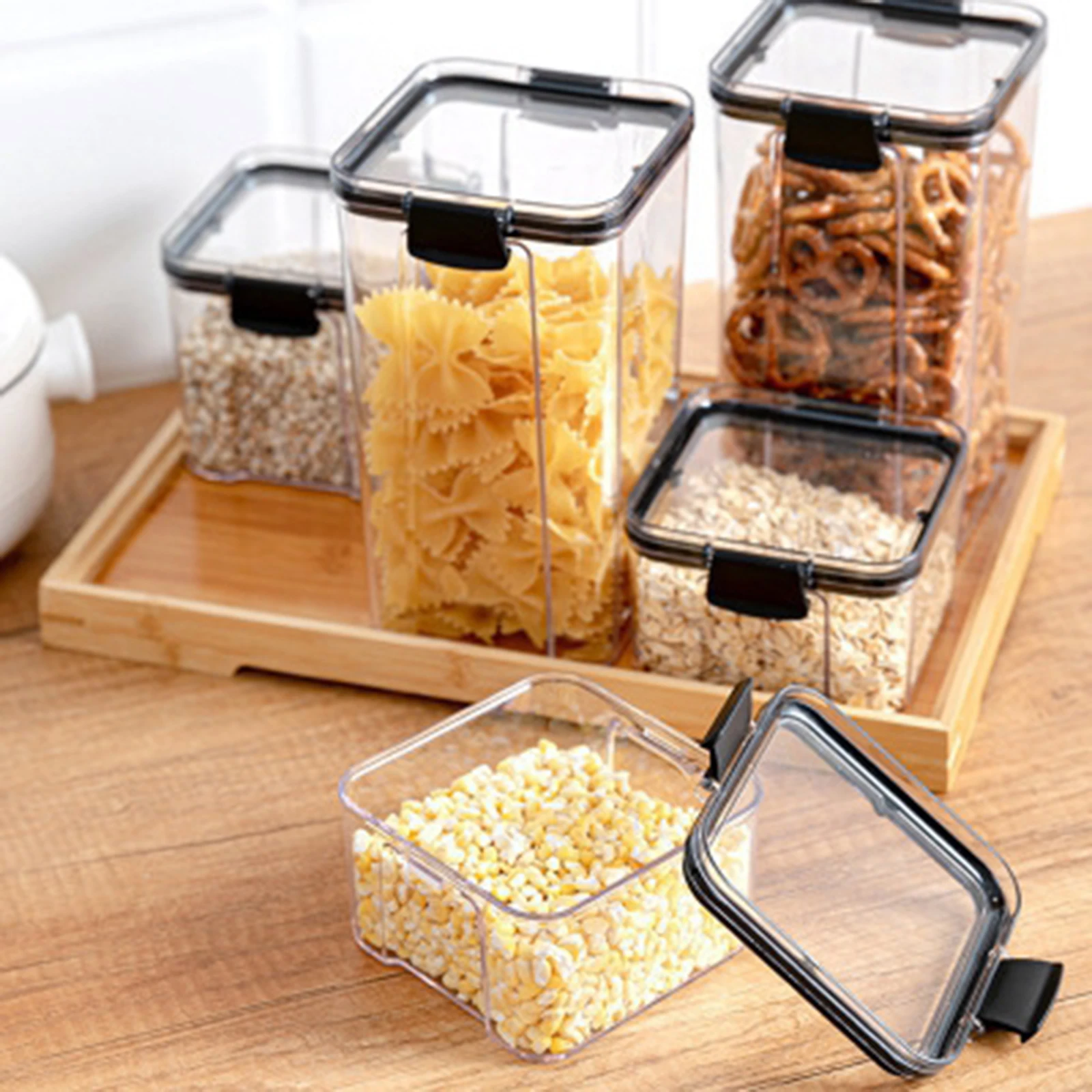 Food Storage Box Container Kitchen Organizer Transparent Sealed Cans Jars Food Storage Box With Lid 700/1300/1800ML