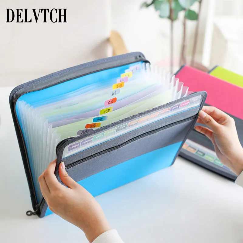 13 Pockets A4 Expanding Wallet File Folders Large Capacity Zipper Paper Document Storage Organ Bag School Office Organizer Case