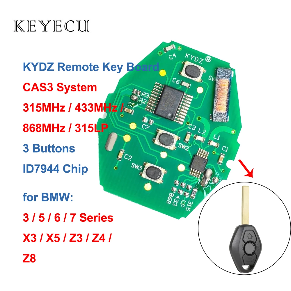 

KYDZ CAS2 Remote Key Board 3 Buttons 315MHz / 433MHz / 868MHz ID7944 Chip for BMW 3 5 6 7 Series X3 X5 Z3 Z4 Z8