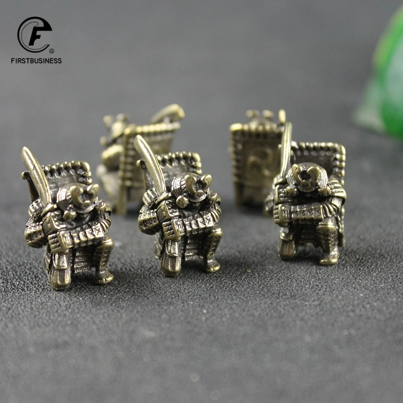 Brass Japanese Samurai Miniatures Figurines Knife Bead Handmade Woven Lanyard DIY Keychain Pendant Jewelry EDC Paracord Hangings