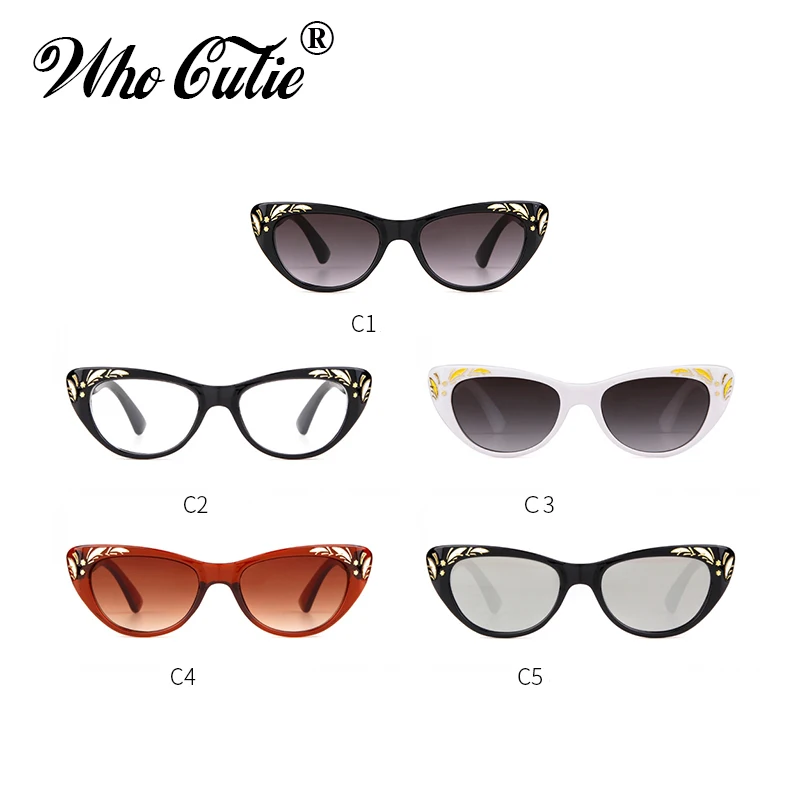 WHO CUTIE 2025 Black Cat Eye Sunglasses Women Brand Designer High Quality Retro Vintage Cateye Frame Sun Glasses Shades OM693