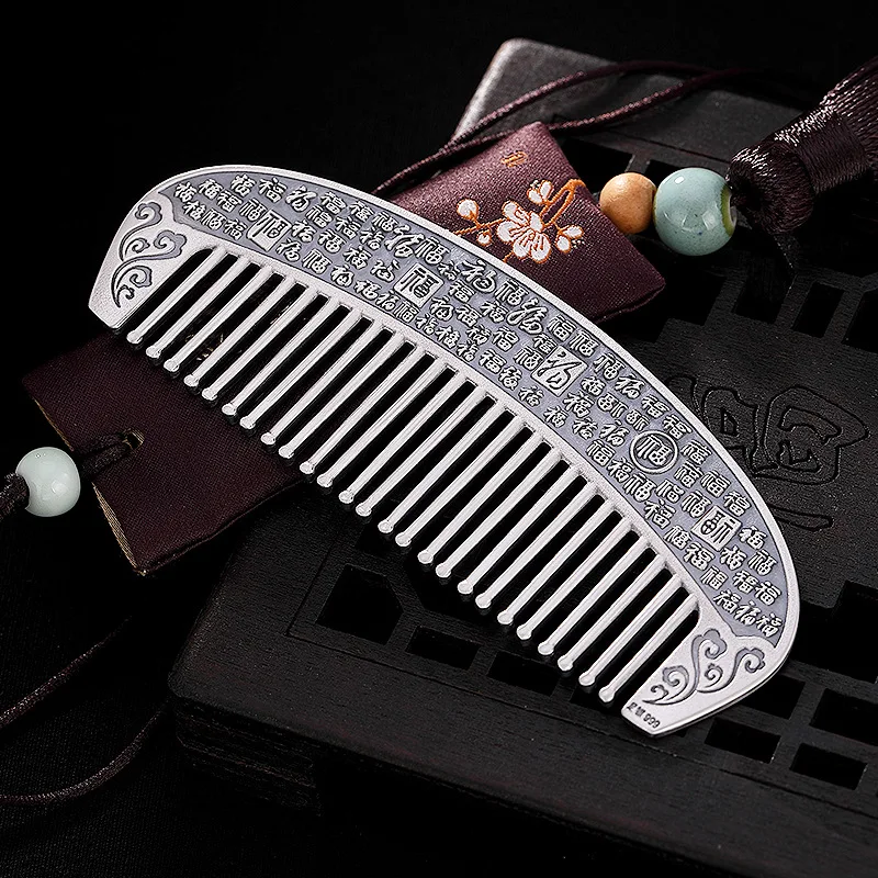 999 Sterling Silver Retro Antique Personality Silver Hair Comb