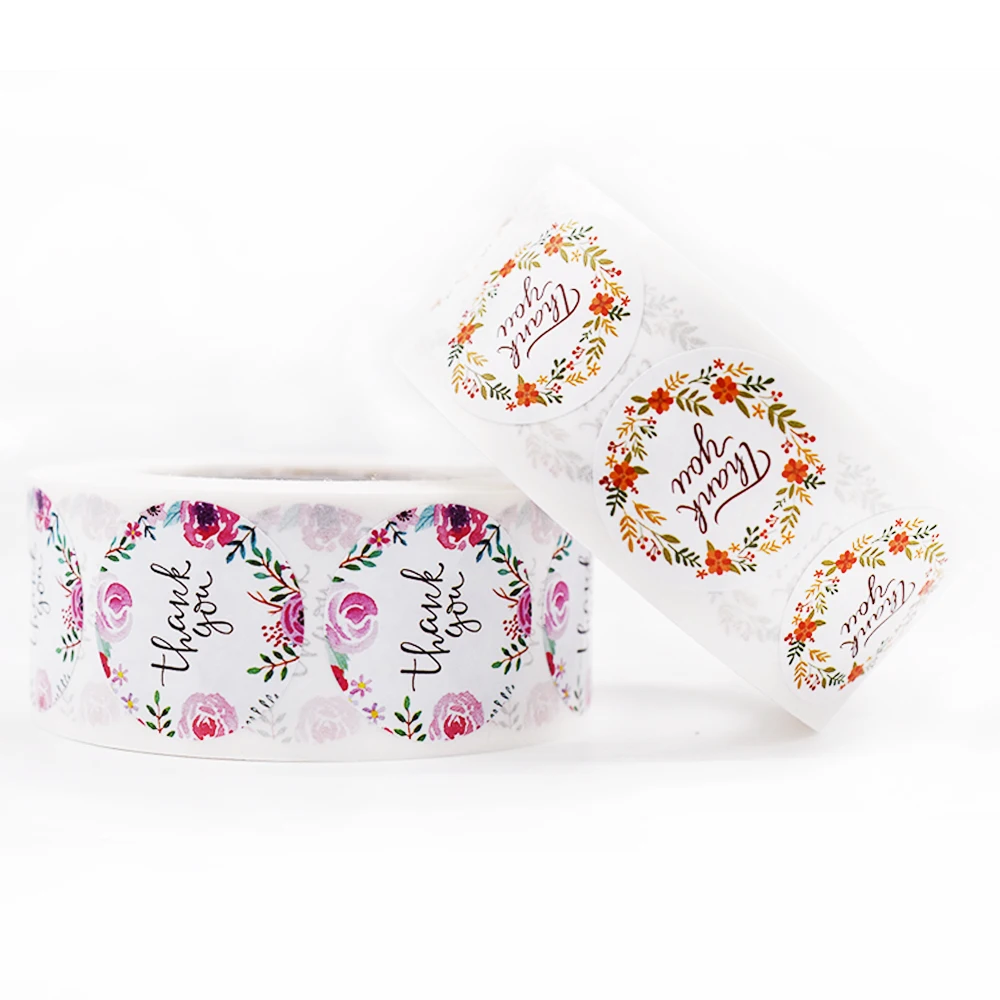 500Pcs ดอกไม้สีขอบคุณสติกเกอร์1นิ้ว Decor ซีลป้ายสำหรับ Handmade Order ของขวัญกระเป๋าซองซีล