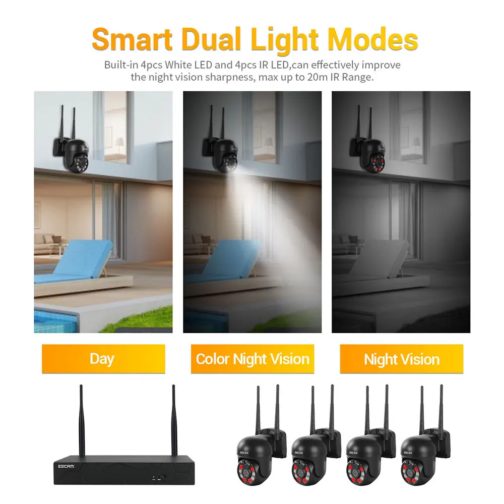 ESCAM – caméra de surveillance extérieure PTZ IP 3MP (WNK614), dispositif de sécurité domestique sans fil, étanche, Kit NVR