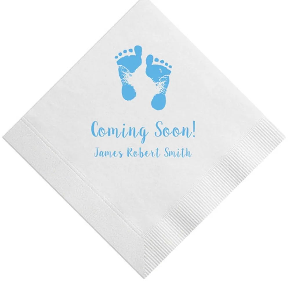 Personalized Napkins Beverage & Luncheon Size Available Napkins Baby Shower Custom Monogram Baby Feet Footprints napkins