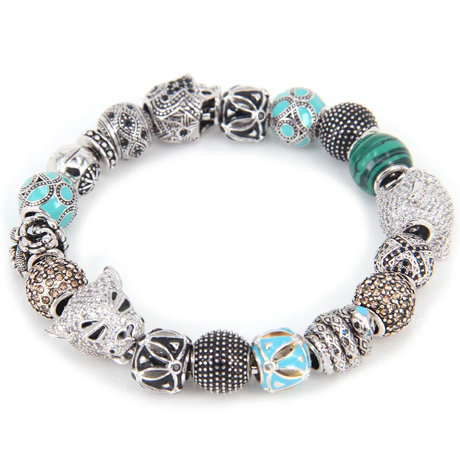 HEMISTON Thomas Style Green  Bead Bracelet With Tiger Beads Skull Beads, Rebel Heart Bracelet For Men TS