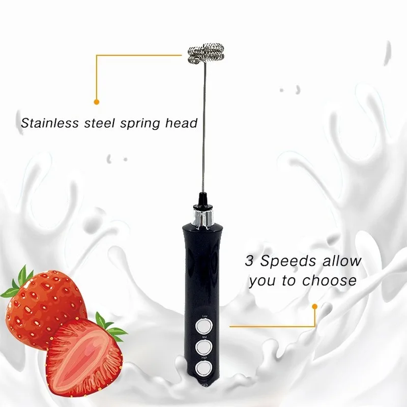 New Hot Rechargeable Double Spring Whisk Stainless Steel Electric Milk Frother Hand Milk Mixer Three Pcs