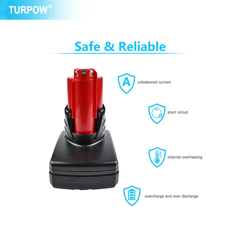 Turpow-リチウムイオンバッテリー12v,6000mah,milwaukee 12 xc用,コードレスツール48-11-2402 48-11-2411,48-11-2401