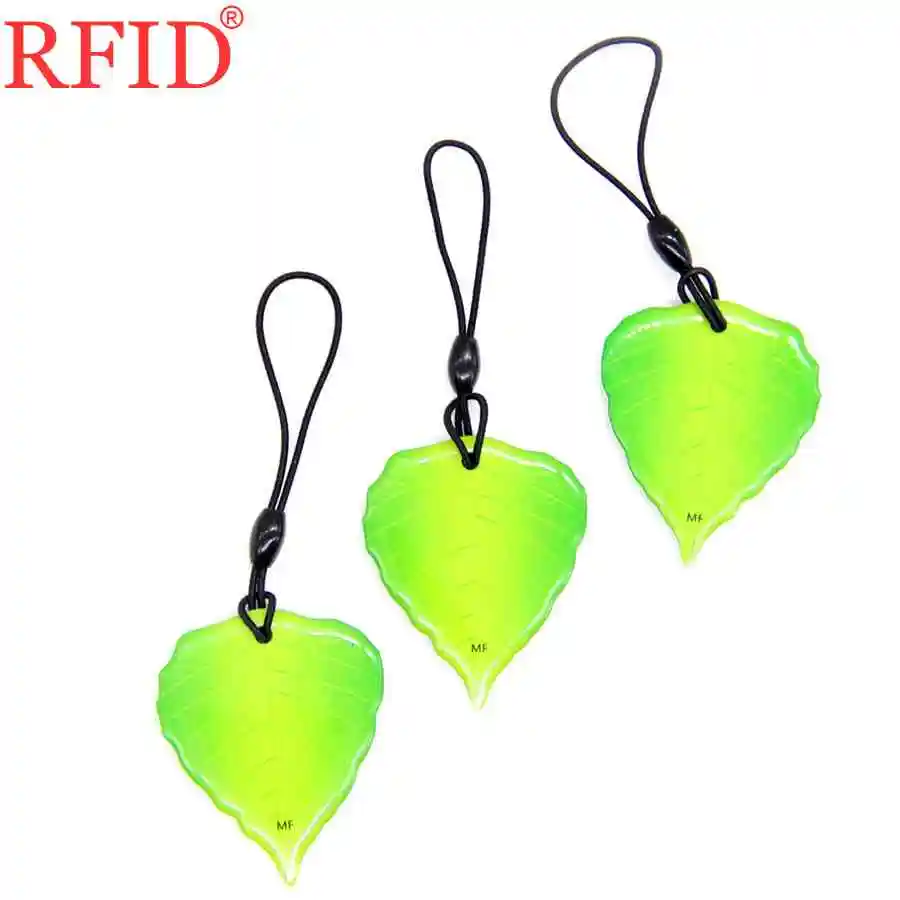 UID S50 1K 13.56Mhz Changeable IC MFS50 RFID Card Rewritable Writable IC Keychain Leaf Pattern Dropping Glue Key Ring Tag 1