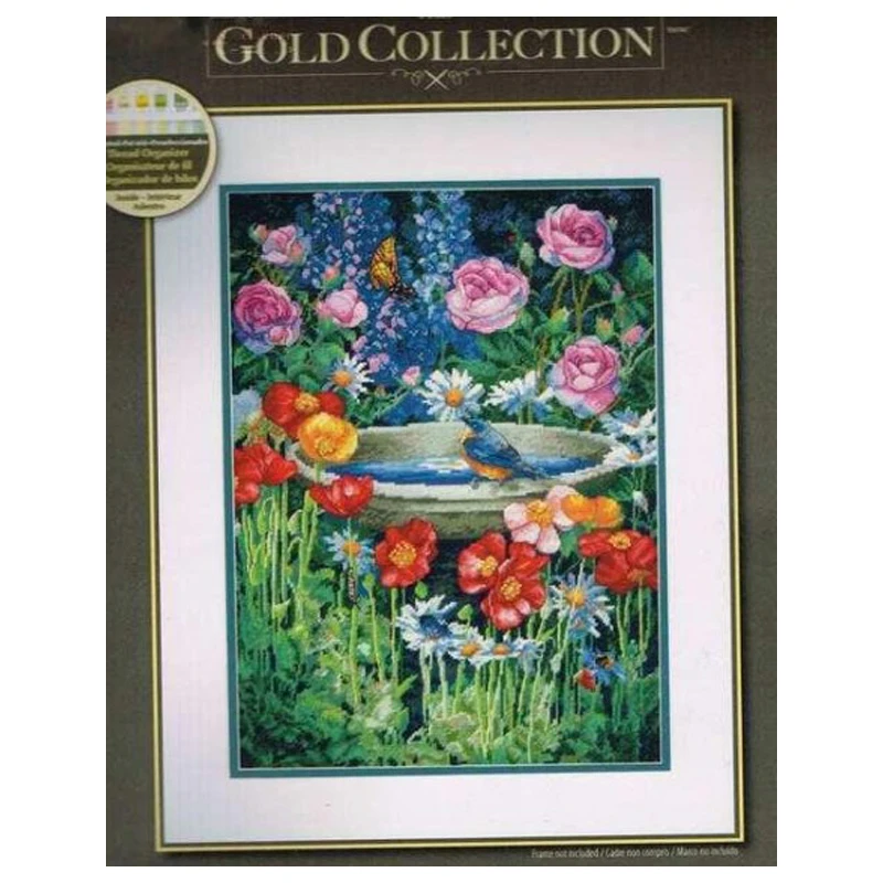 Amishop Top Quality Beautiful Lovely Counted Cross Stitch Kit Garden Reflections Roses Poppy Butterfly Bird Dim 70-35288 35288