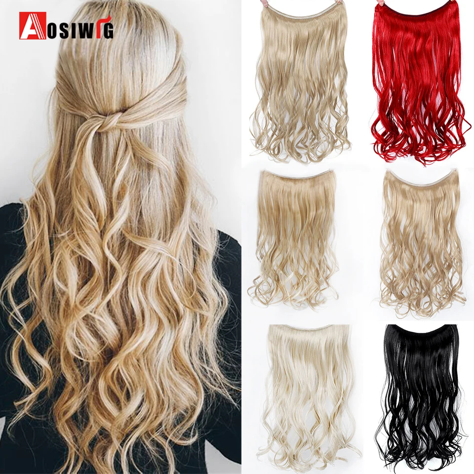 

AOSIWIG Synthetic Long Straight Invisible Wire No Clip in Hair Extensions for Women Fish Line Hairpieces Silky Hairpiece