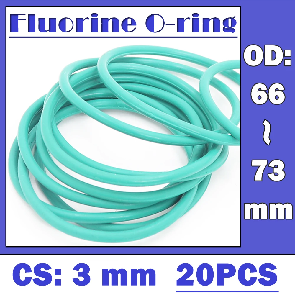 CS3mm FKM Rubber O RING OD 66/67/68/69/70/71/72/73*3 mm 20PCS O-Ring Fluorine Gasket Oil seal Green ORing