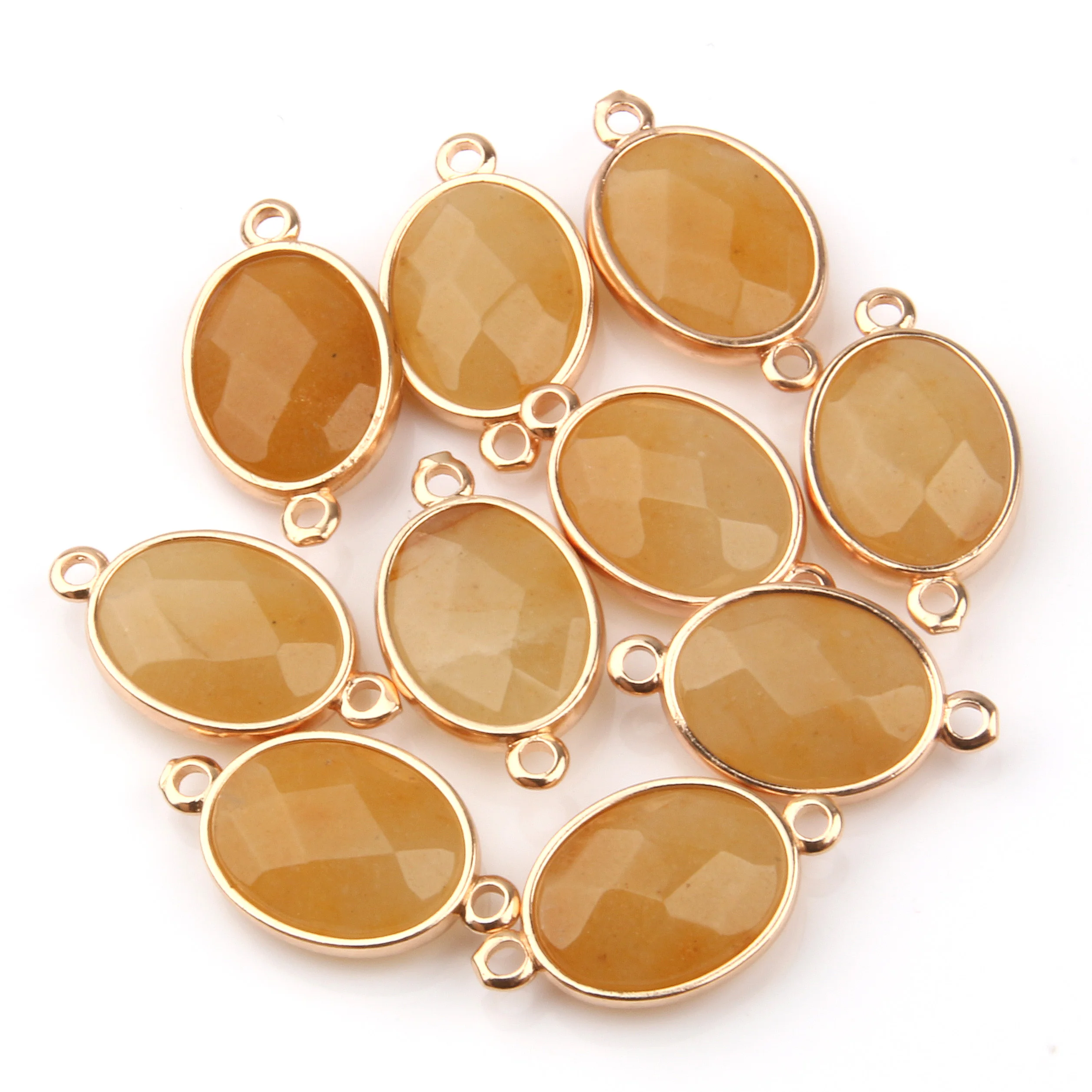 Natural Stone Elliptical Shape Quartz Crystal Pendant Agates Faceted Connector Charms For DIY Necklace Jewelry Making Gift 1Pcs
