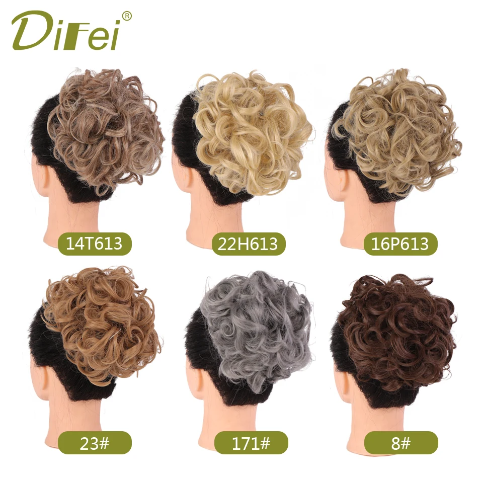 DIFEI-Extensión de cabello sintético, moño de cola de caballo, Scrunchie elástico, Onda de boda, rizado, rubio oscuro