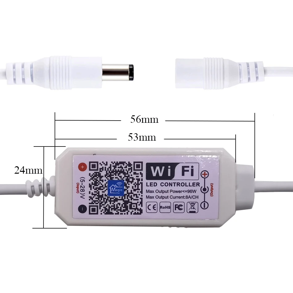 DC 12-24V 96W 1CH LED Dimmer Controller Wireless Wifi Smartphone APP Control Monochrome Light Bar Module Timing Music Voice Mode