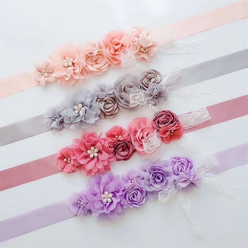 Hoge Kwaliteit Roze Chiffon Bloem Tailleband Handgemaakte Kralen Bloemen Moederschap Riem Trouwjurk Sjerp Leuke Accessoires Voor Vrouwen