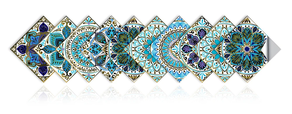 10/15/20cm Mandala Style Matte Surface Tile Sticker Peel & Stick Decoration Film For Tiles /Ground in Kitchen Wardrobe Wallpaper