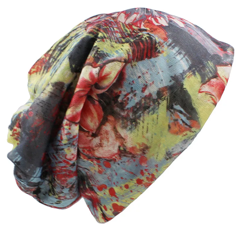 ALTOBEFUN Girl Fashion Feminino Multifunction Scarf Autumn Winter Thin Skullies Beanies Cute Print Design Hats For Women BHT101