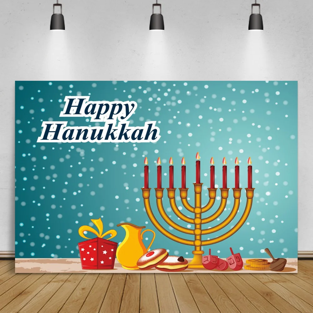 Laeacco Happy Hanukkah Menorah Gifts Photo Backdrop Light Bokeh Polka Dots Photographic Background Poster Photo Studio Banner