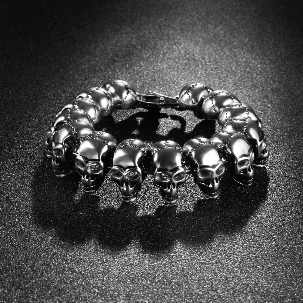 

24mm Stainless Steel Skull Men's Bracelet Halloween Punk Cycle Skull Hip Hop Bracelets for Male Skeleton Ghost Bangles Jewerly