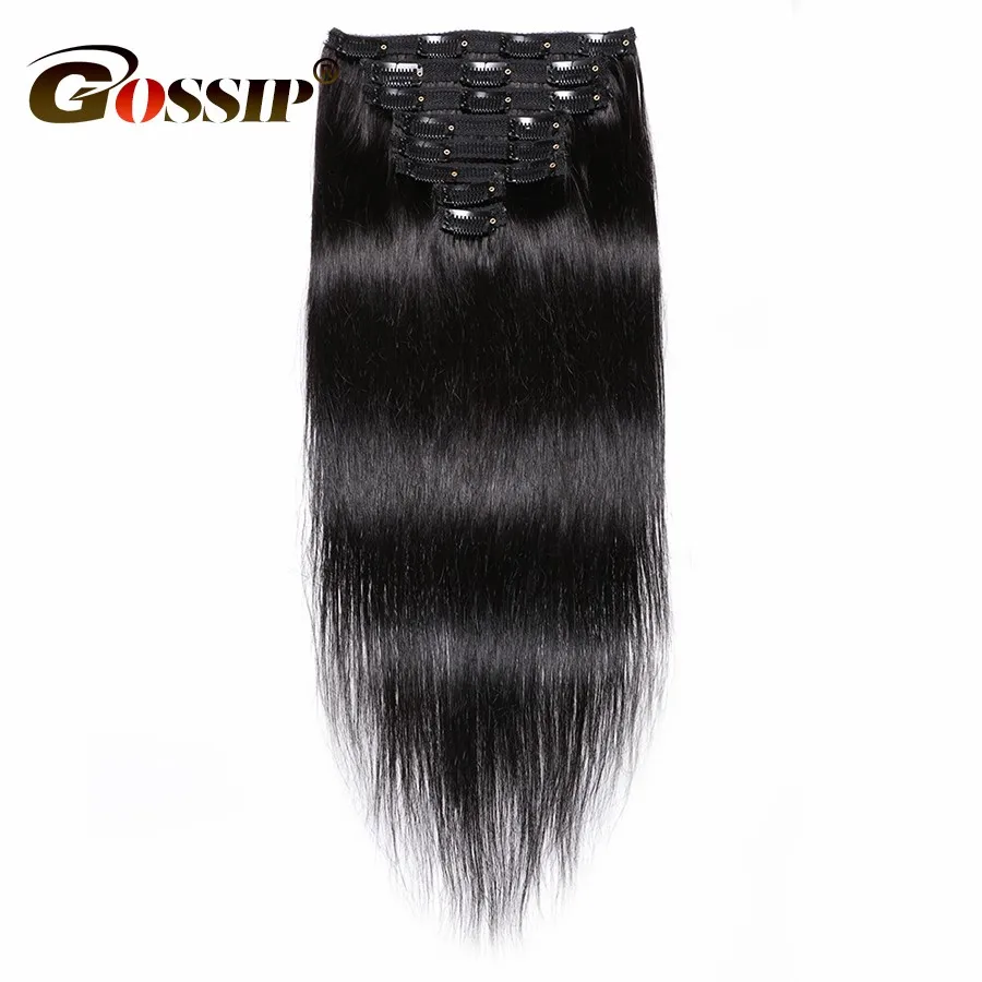 

Gossip Brazilian Straight Hair Clip In Human Hair Extensions Natural Color 8 Pieces/Set 120G 28 Inch Remy Hair Free Shipping